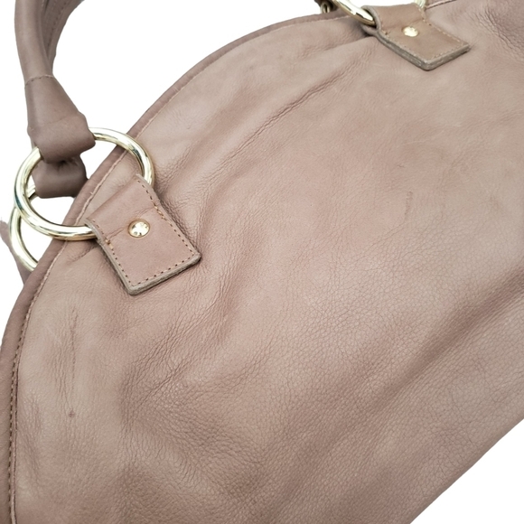 Bulga Beige Leather Large Boho Handbag Fringed Pleated Studded Details - Picture 9 of 12